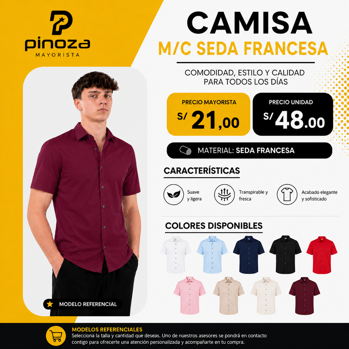 CAMISA M/C SEDA FRANCESA