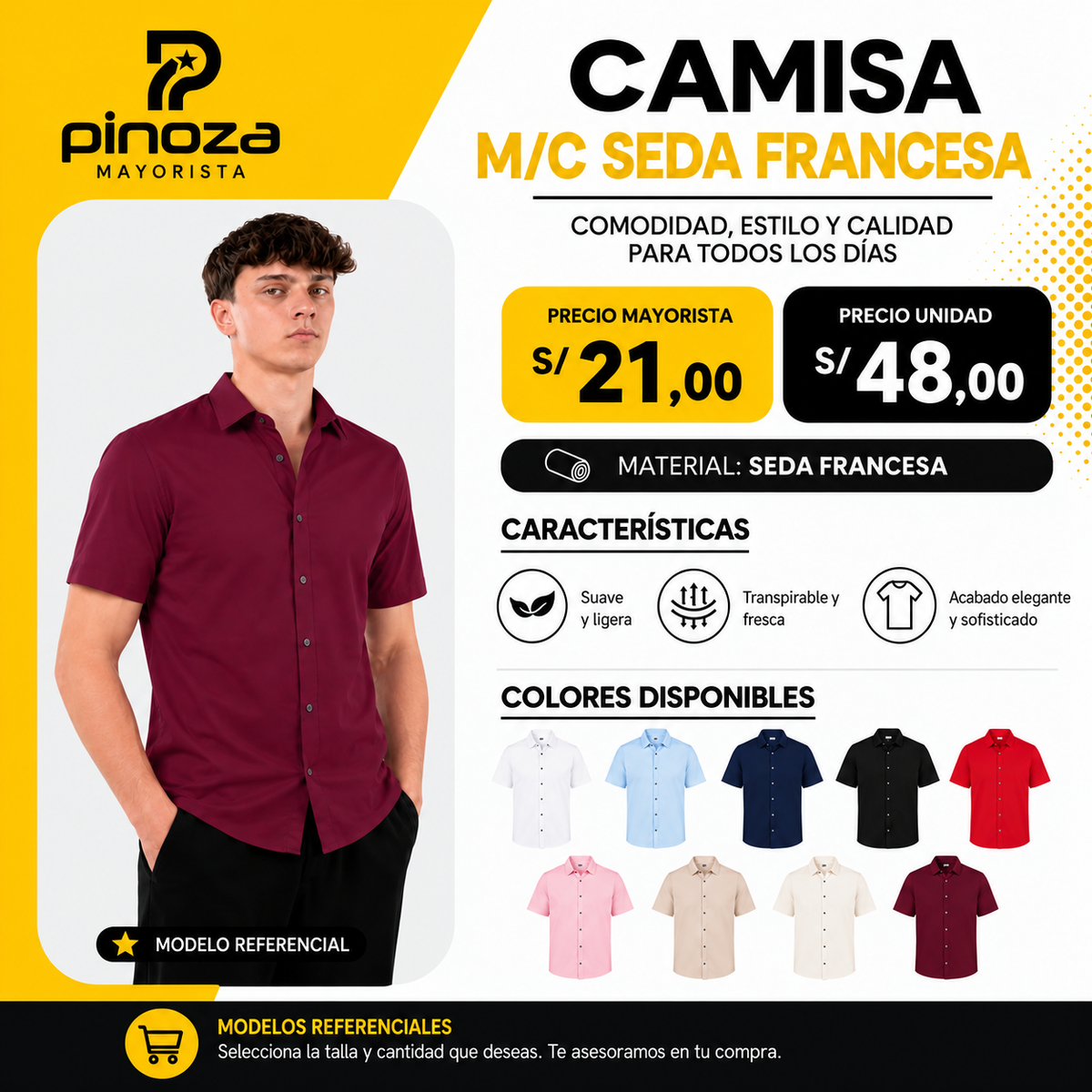 CAMISA M/C SEDA FRANCESA